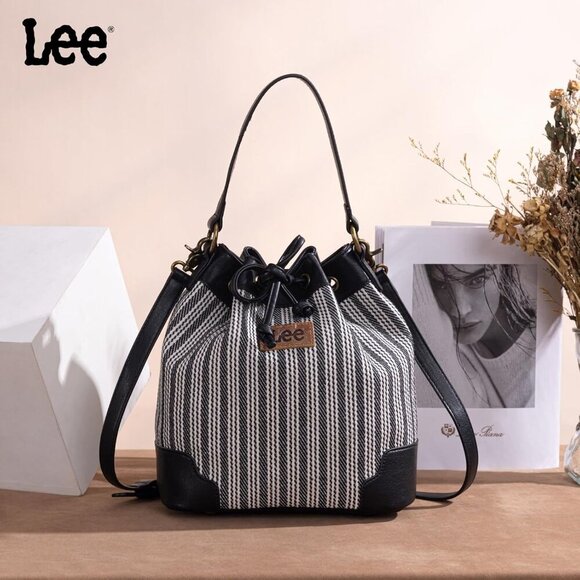 Lee Bucket Bag Women Canvas Vegan Leather 2-in-1 Crossbody Casual Tote - Picture 6 of 7